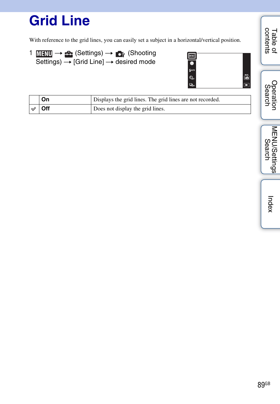 Grid line | Sony DSC-TX1 User Manual | Page 89 / 150