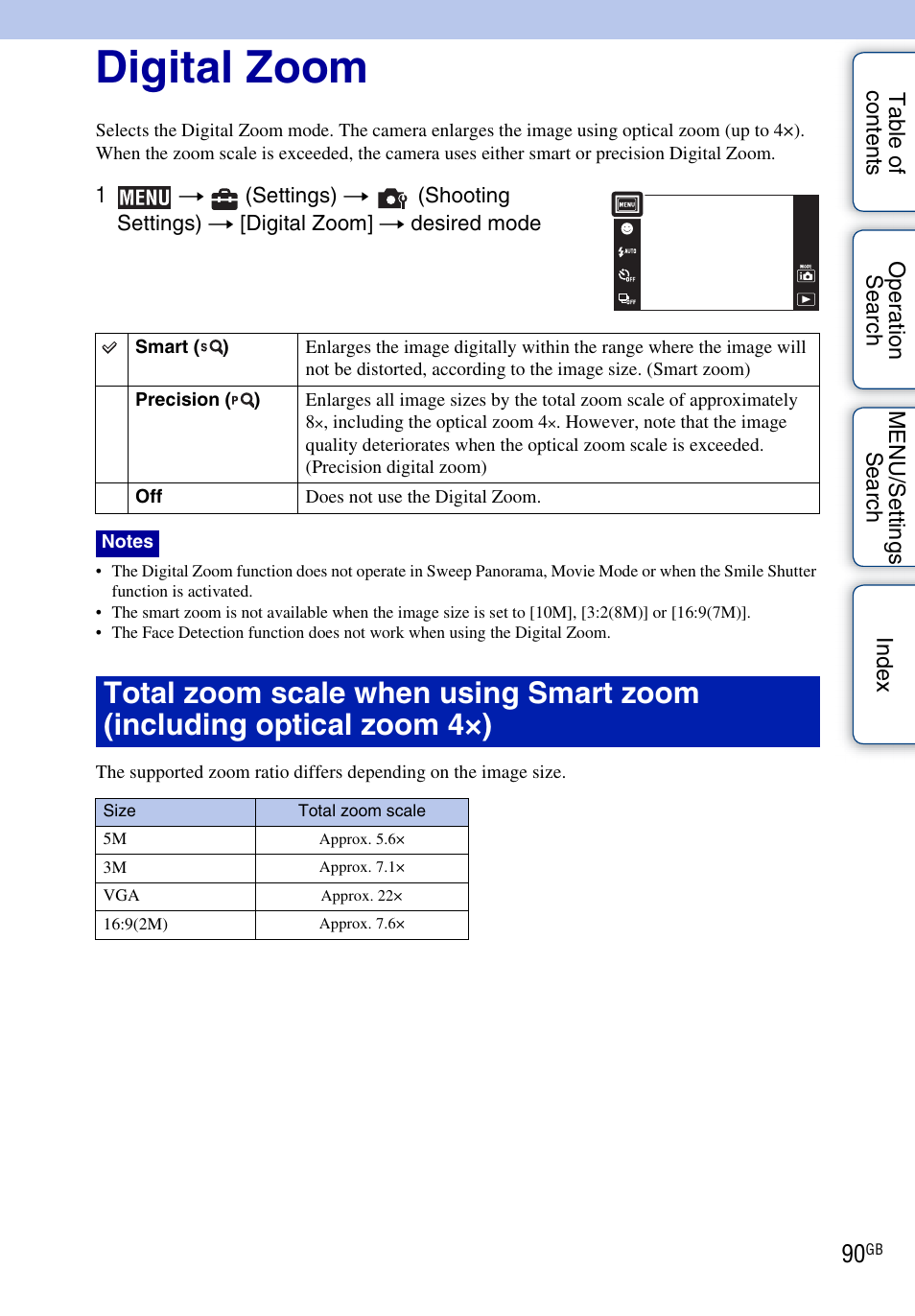 Digital zoom | Sony DSC-TX1 User Manual | Page 90 / 150