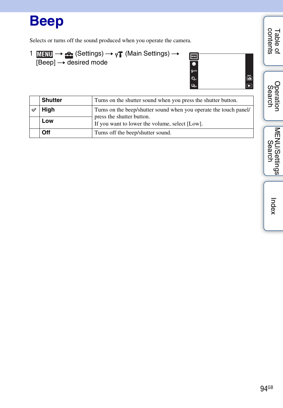 Beep | Sony DSC-TX1 User Manual | Page 94 / 150