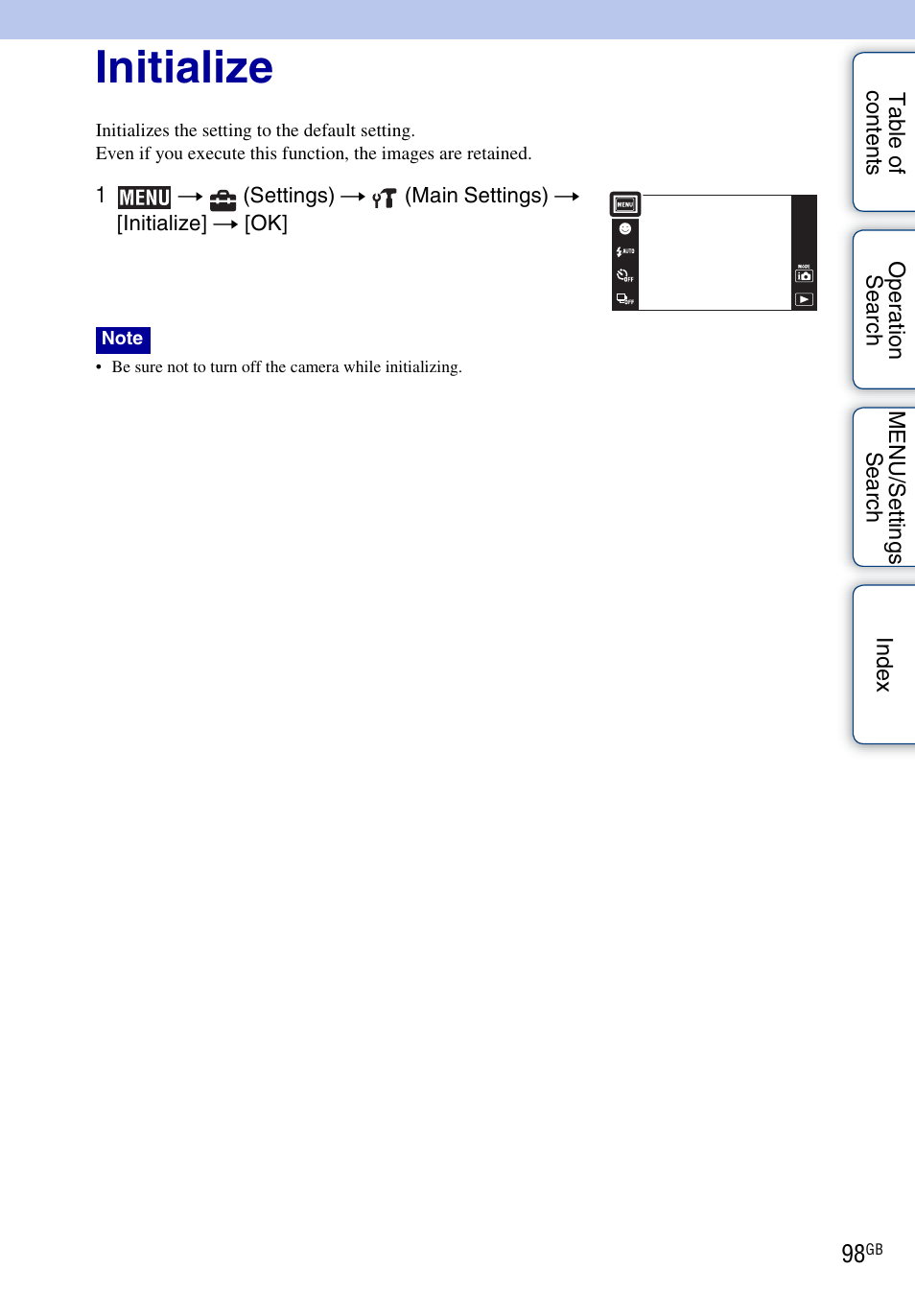 Initialize | Sony DSC-TX1 User Manual | Page 98 / 150