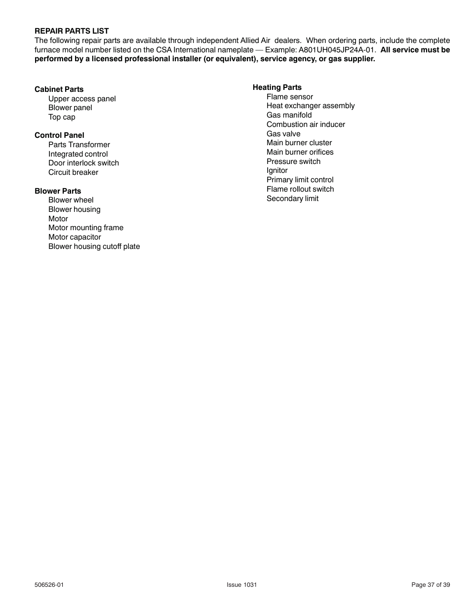 Allied Air Enterprises 80G1UH User Manual | Page 37 / 39