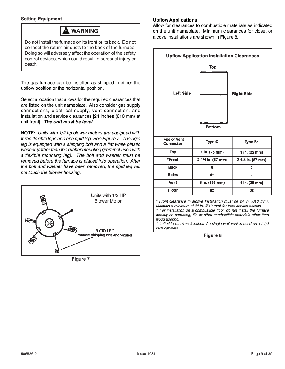 Warning | Allied Air Enterprises 80G1UH User Manual | Page 9 / 39