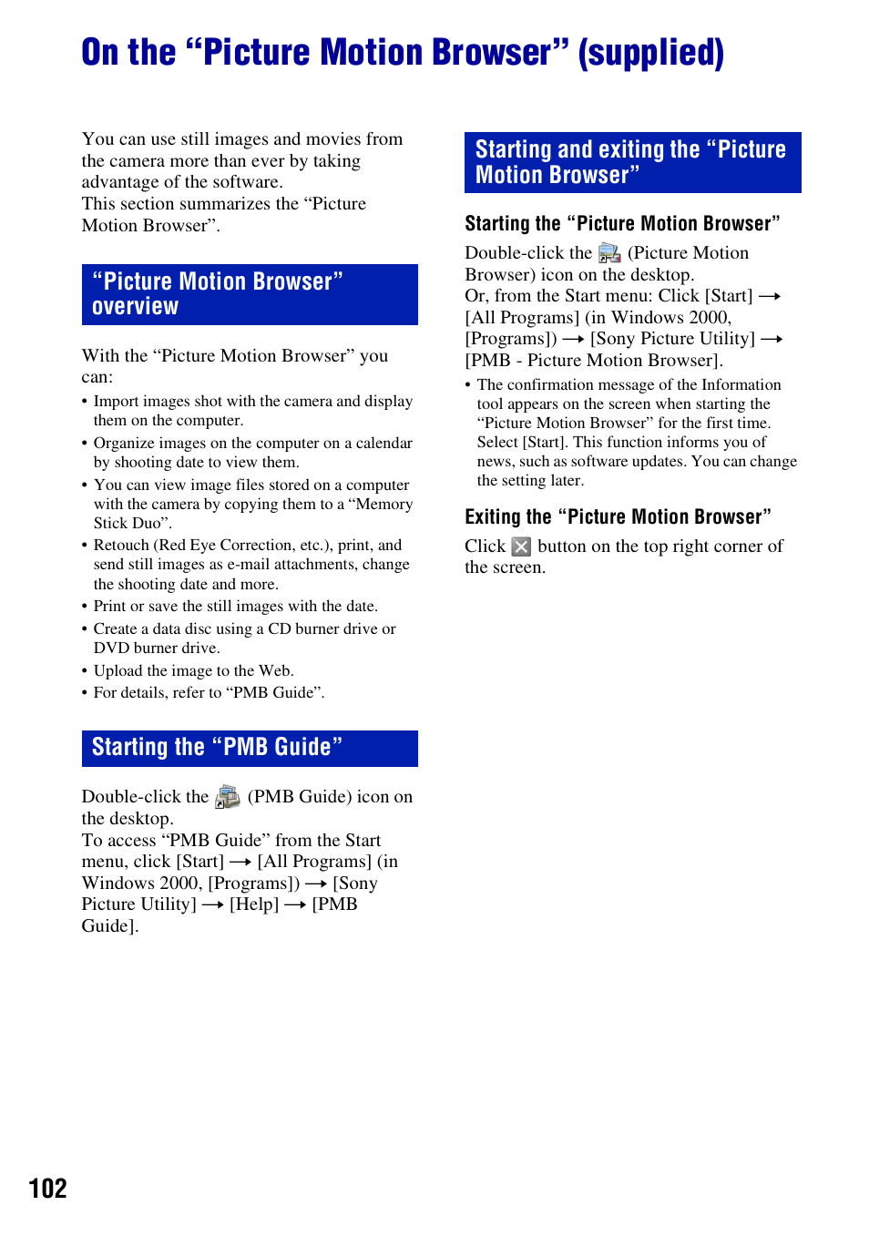 On the “picture motion browser” (supplied) | Sony DSC-W300 User Manual | Page 102 / 145