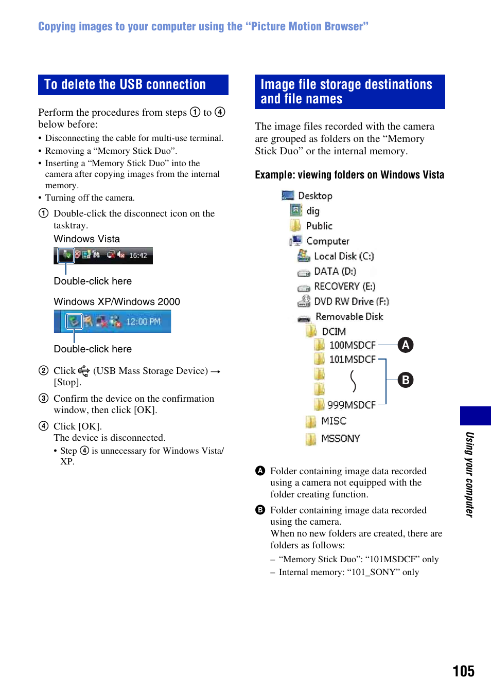 Image file storage destinations and file names | Sony DSC-W300 User Manual | Page 105 / 145