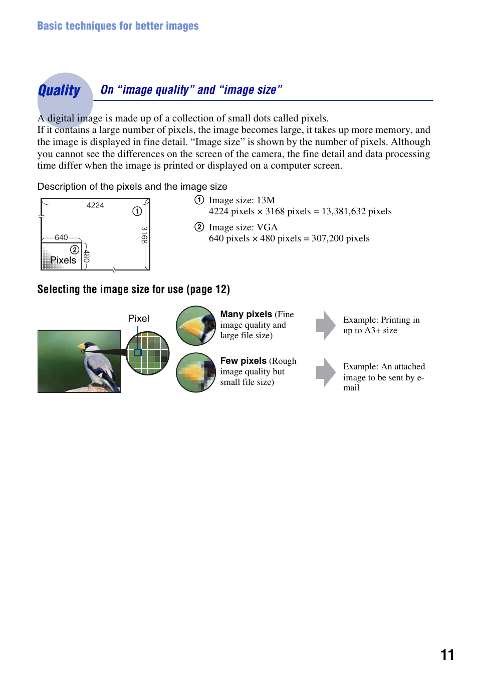 Quality, Quality – on “image quality” and “image size | Sony DSC-W300 User Manual | Page 11 / 145
