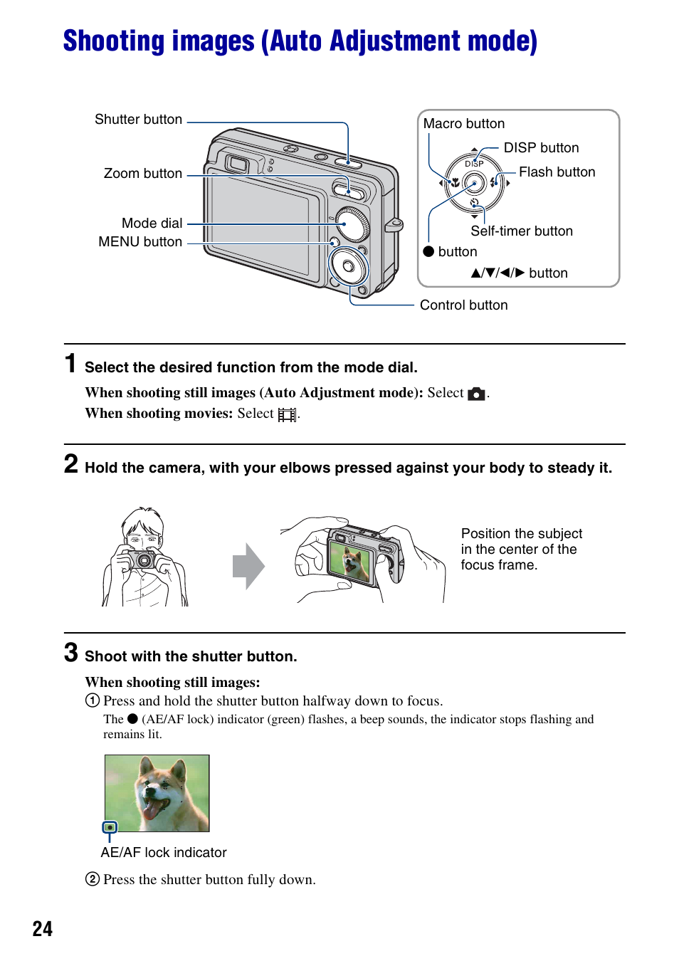 Shooting images (auto adjustment mode), On (24) | Sony DSC-W300 User Manual | Page 24 / 145