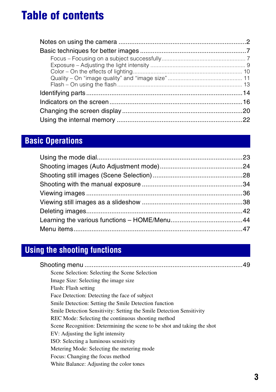 Sony DSC-W300 User Manual | Page 3 / 145