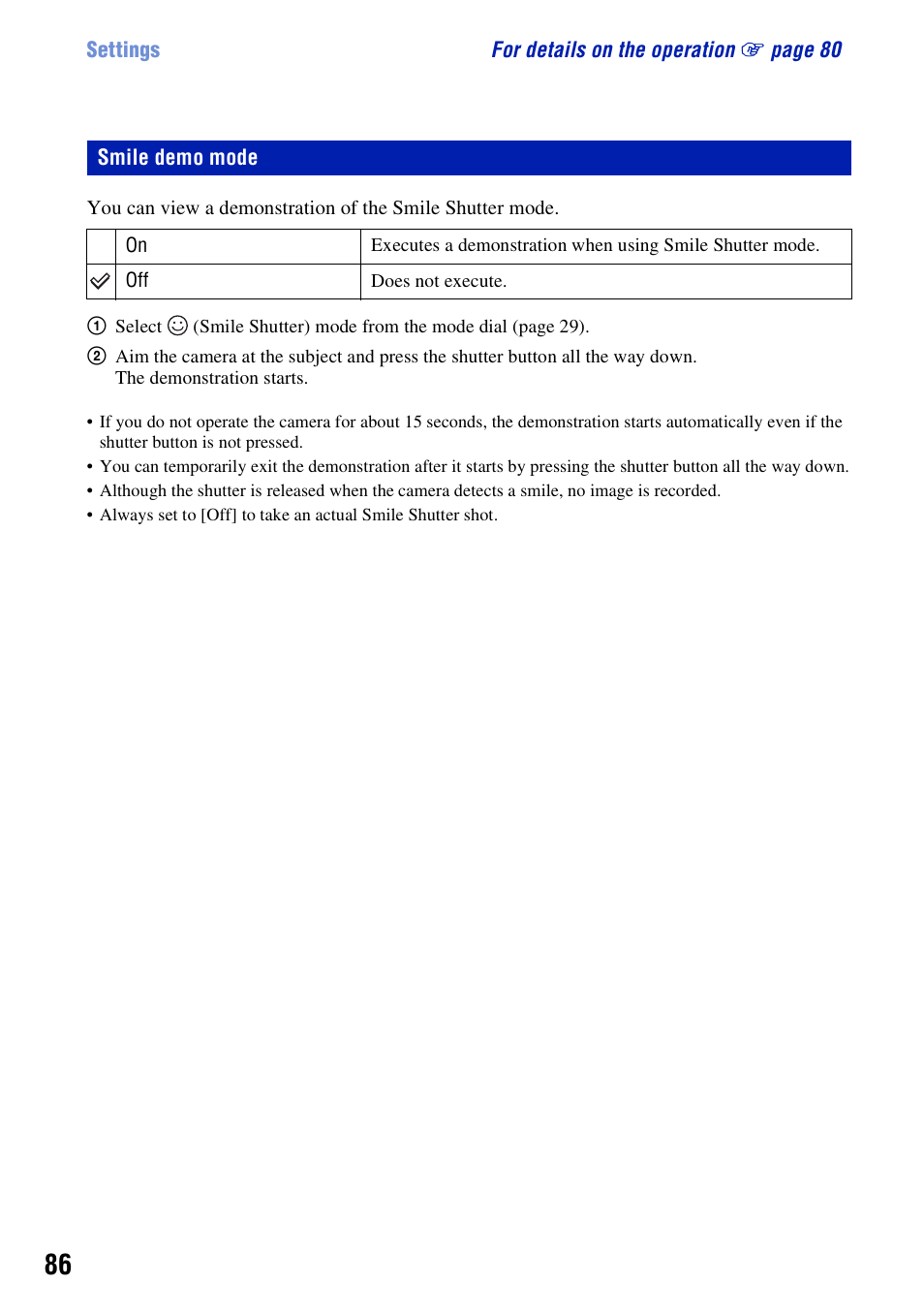Smile demo mode | Sony DSC-W300 User Manual | Page 86 / 145