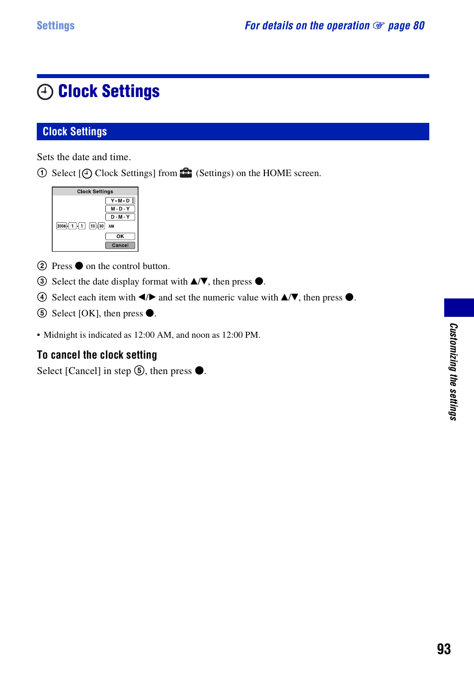 Clock settings | Sony DSC-W300 User Manual | Page 93 / 145