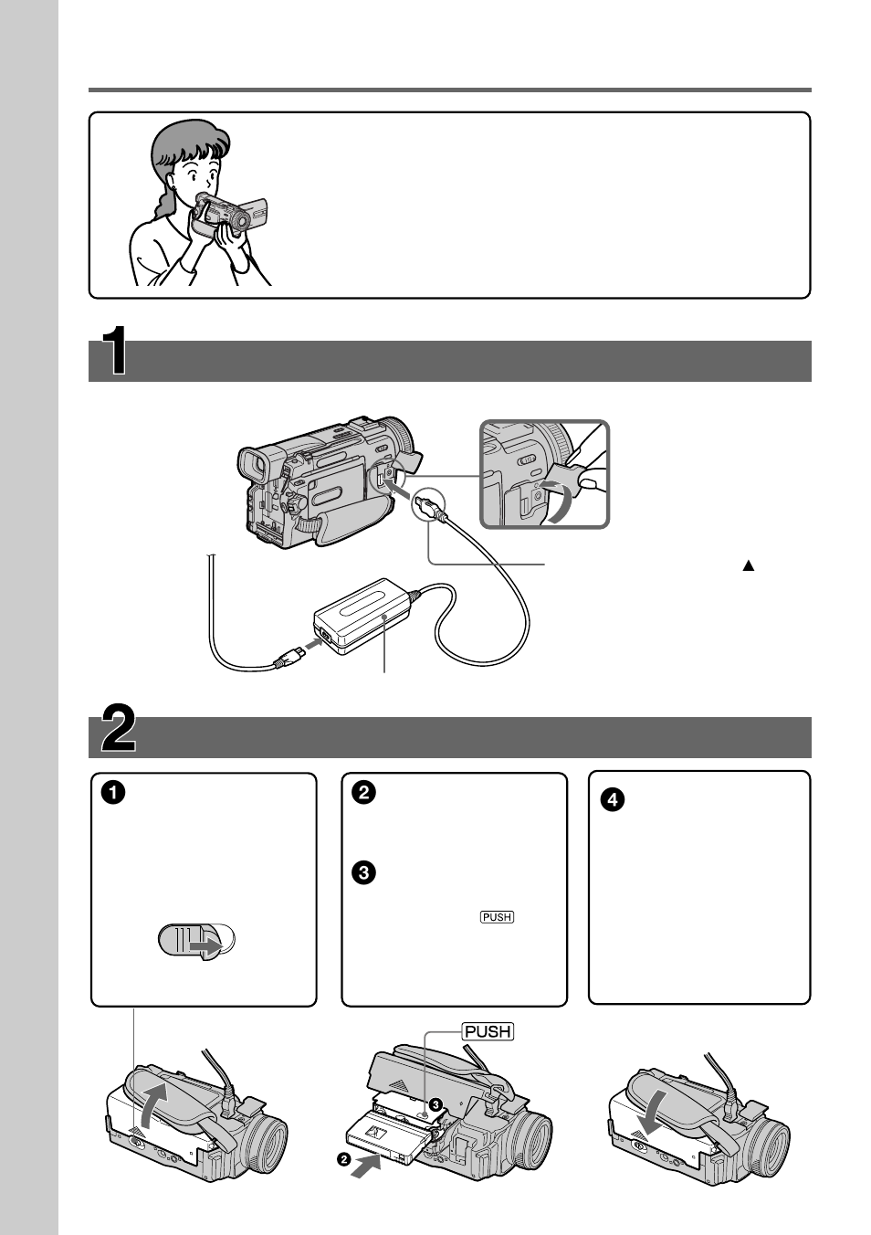 Quick start guide, Inserting a cassette, Connecting the power cord | Sony DCR-TRV20 User Manual | Page 6 / 152