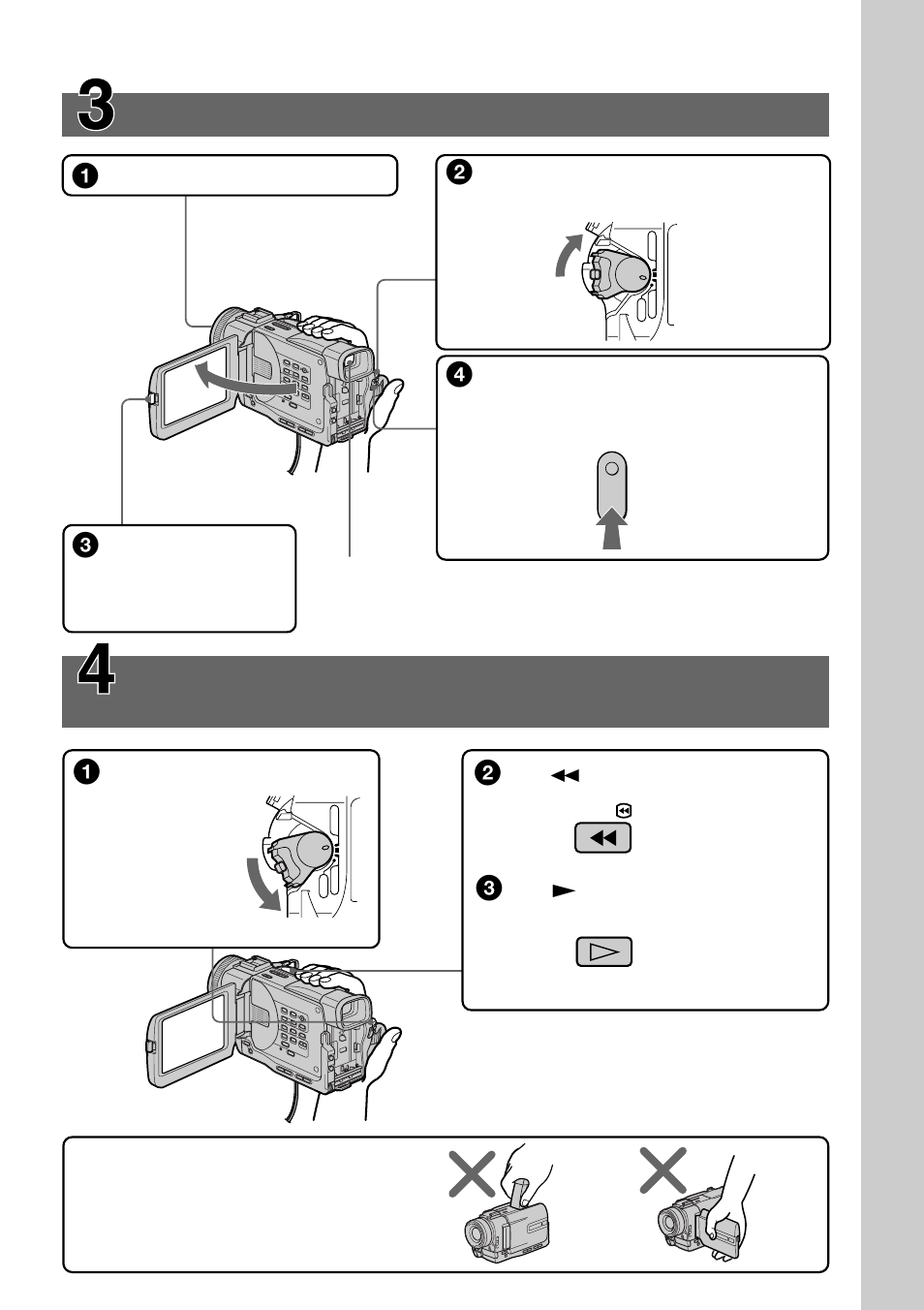 Recording a picture, Monitoring the playback picture on the lcd screen, Rew play | P. 16), P. 25) | Sony DCR-TRV20 User Manual | Page 7 / 152