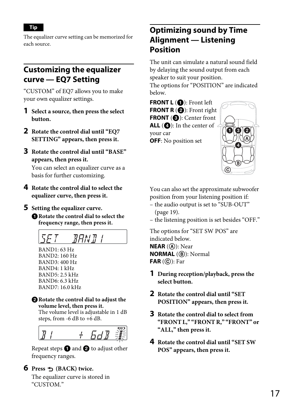 Customizing the equalizer curve — eq7 setting | Sony CDX-GT56UI User Manual | Page 17 / 60