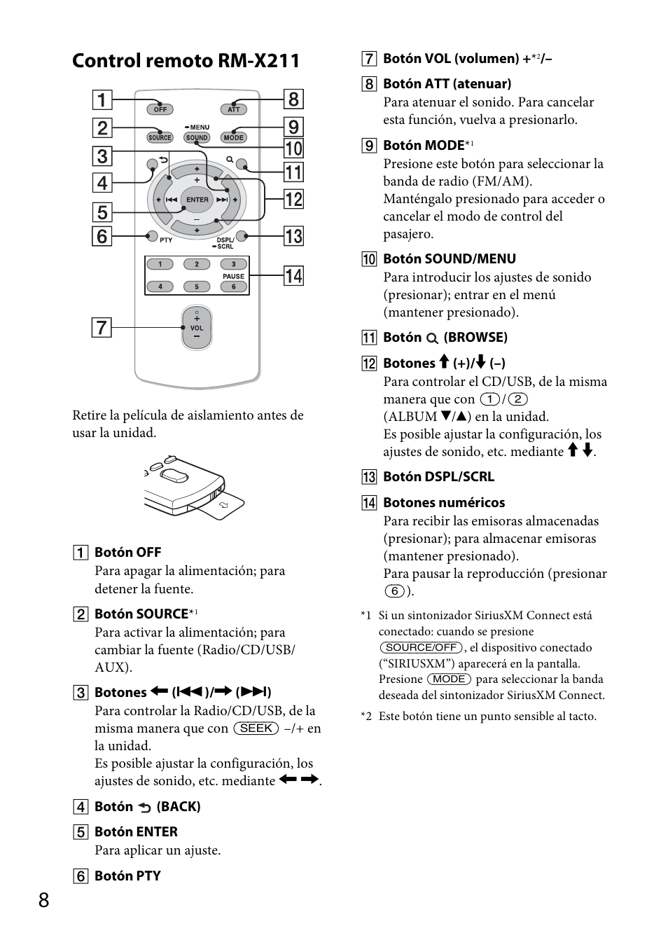 Control remoto rm-x211 | Sony CDX-GT56UI User Manual | Page 36 / 60