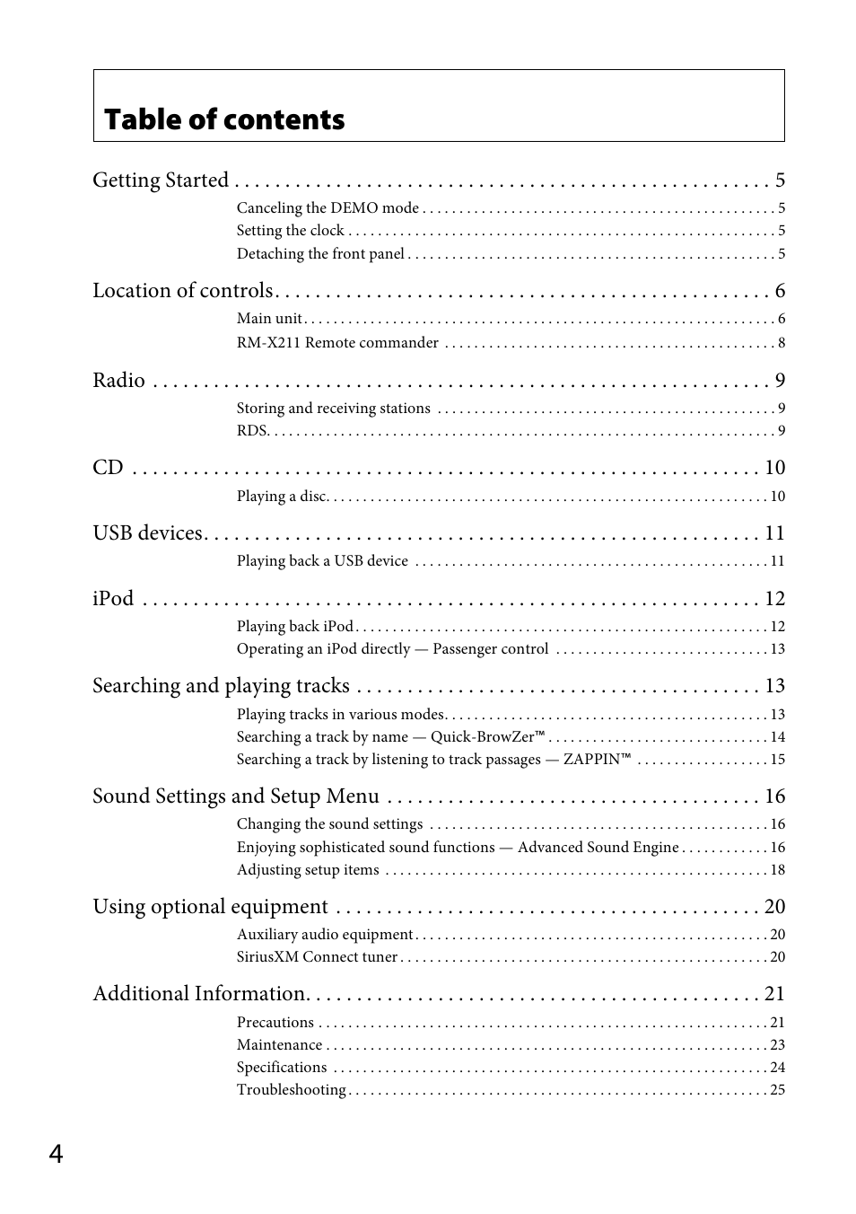 Sony CDX-GT56UI User Manual | Page 4 / 60