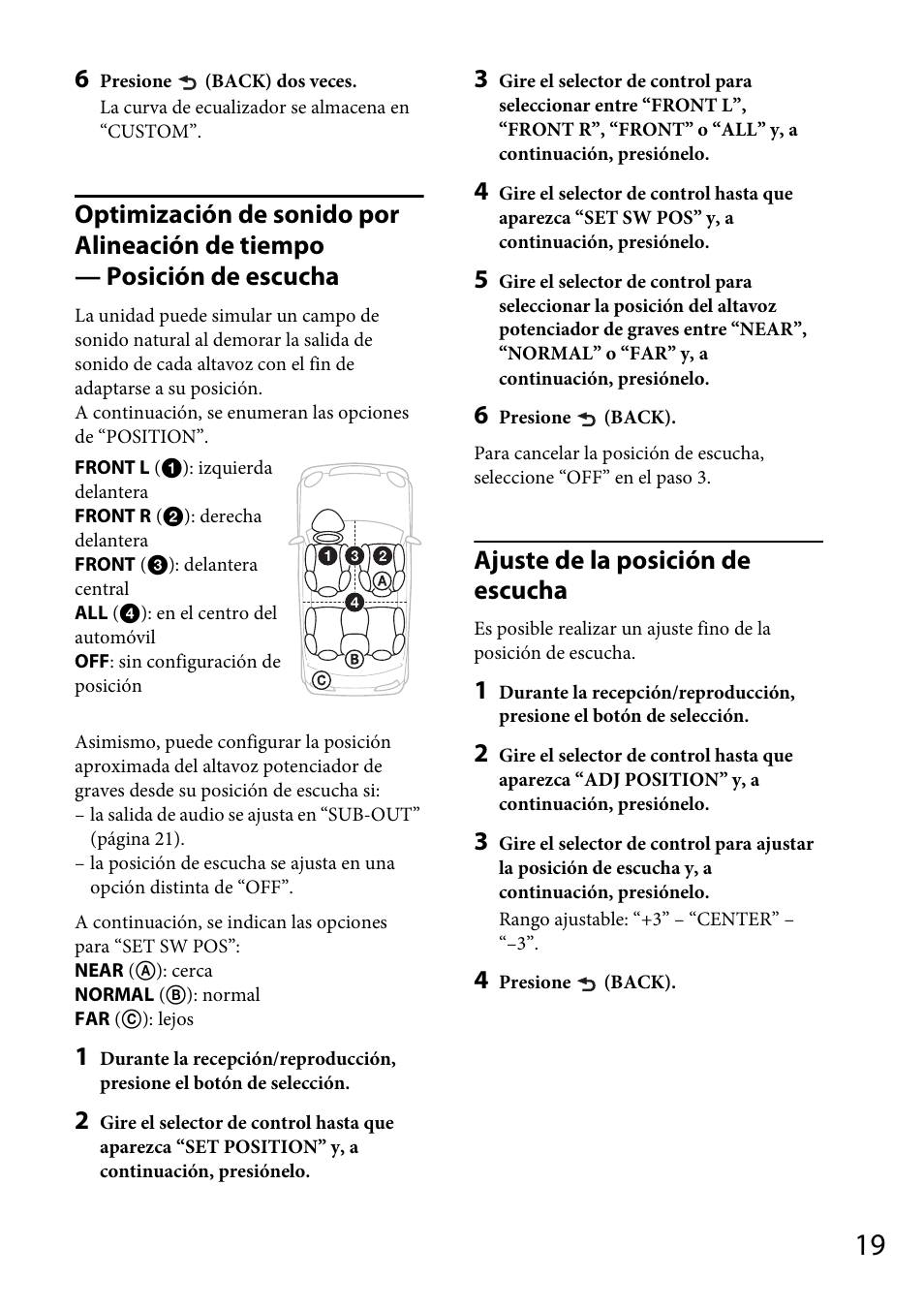Ajuste de la posición de escucha | Sony CDX-GT56UI User Manual | Page 47 / 60