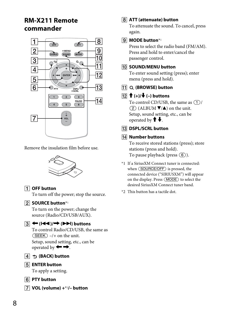 Rm-x211 remote commander | Sony CDX-GT56UI User Manual | Page 8 / 60