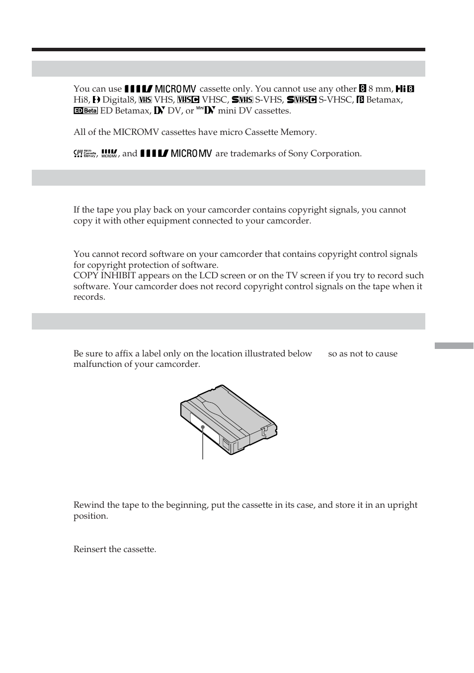Additional information, Usable cassettes | Sony DCR-IP210 User Manual | Page 195 / 220