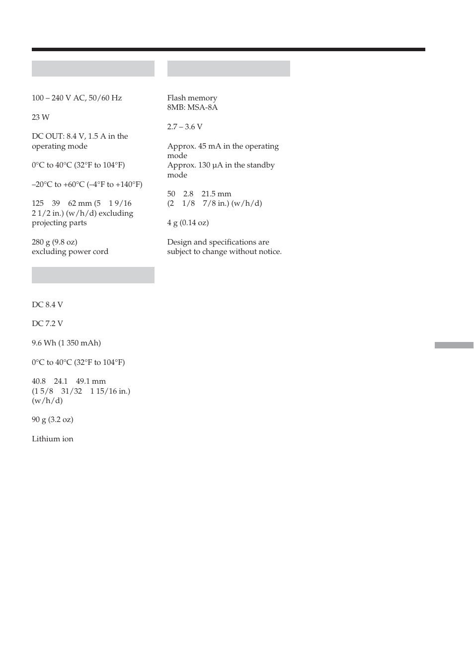 Ac power adaptor, Battery pack | Sony DCR-IP210 User Manual | Page 209 / 220