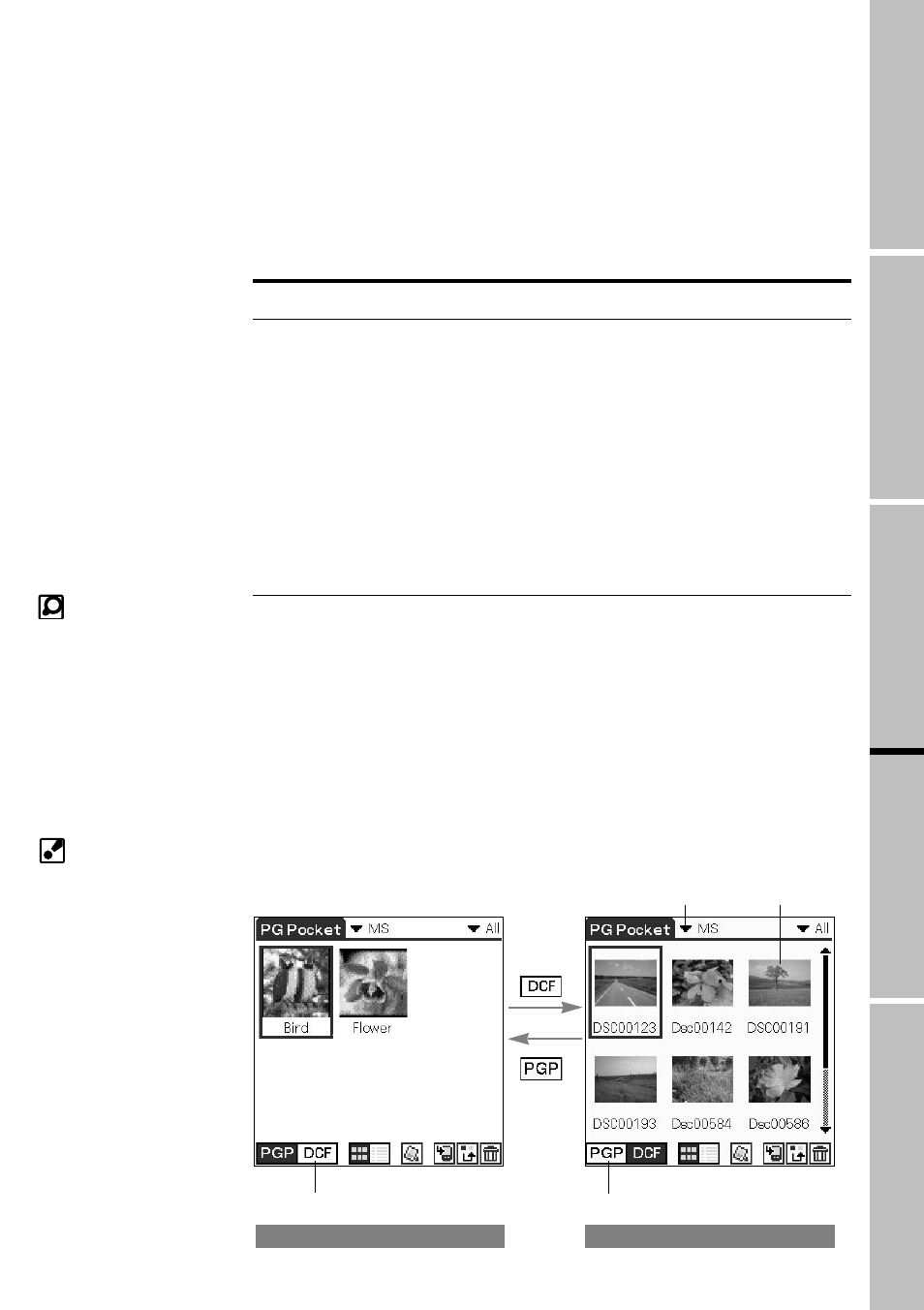 Handling pictures on a memory stick media, Pictures taken by a digital still camera, Browsing the pictures on memory stick media | Sony PEG-N610C User Manual | Page 23 / 29