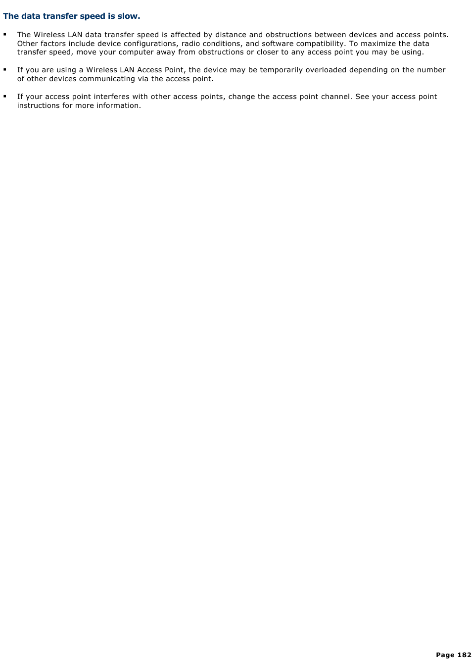 The data transfer speed is slow | Sony PCG-NV190P User Manual | Page 182 / 188