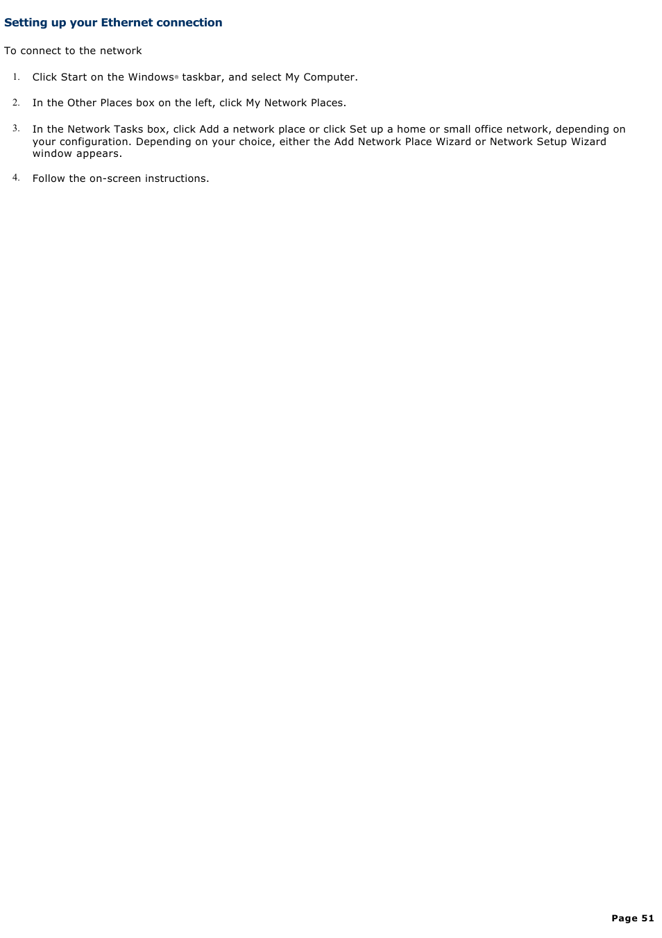 Setting up your ethernet connection | Sony PCG-NV190P User Manual | Page 51 / 188