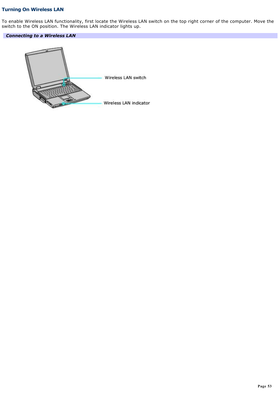 Turning on wireless lan | Sony PCG-NV190P User Manual | Page 53 / 188