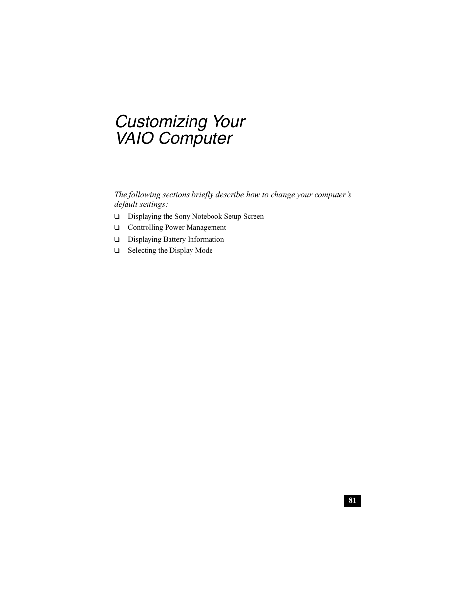 Customizing your vaiocomputer, Customizing your vaio computer | Sony PCG-R505ECP User Manual | Page 81 / 222