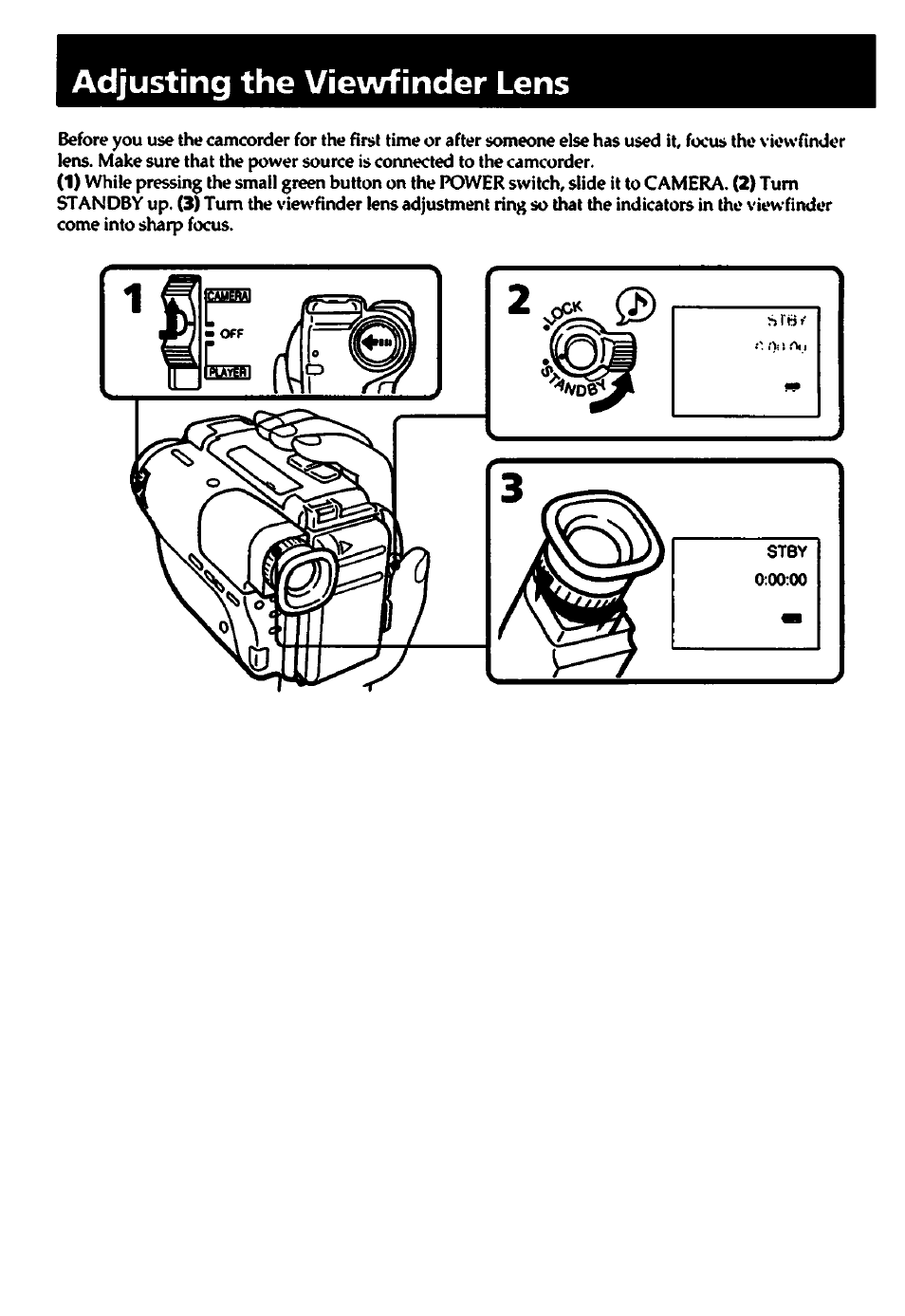 Adjusting the viewfinder lens | Sony CCD-TR82 User Manual | Page 10 / 52