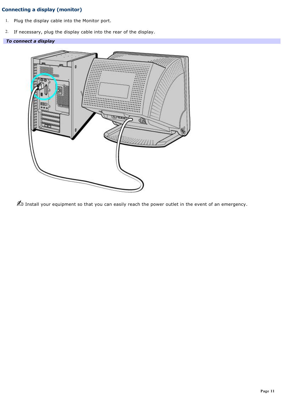 Connecting a display (monitor) | Sony PCV-RXA842 User Manual | Page 11 / 97