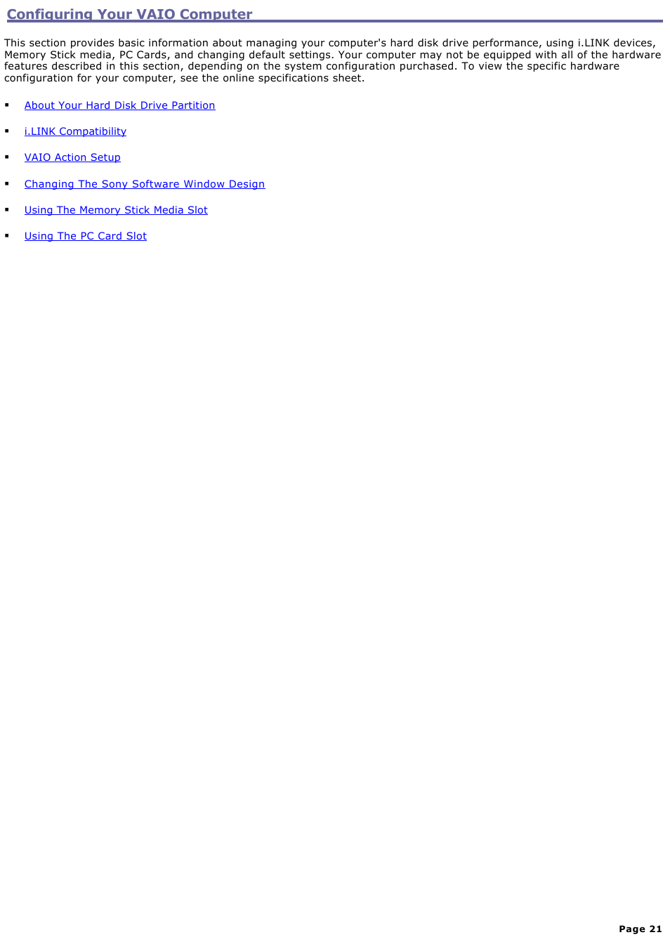Configuring your vaio computer | Sony PCV-RXA842 User Manual | Page 21 / 97