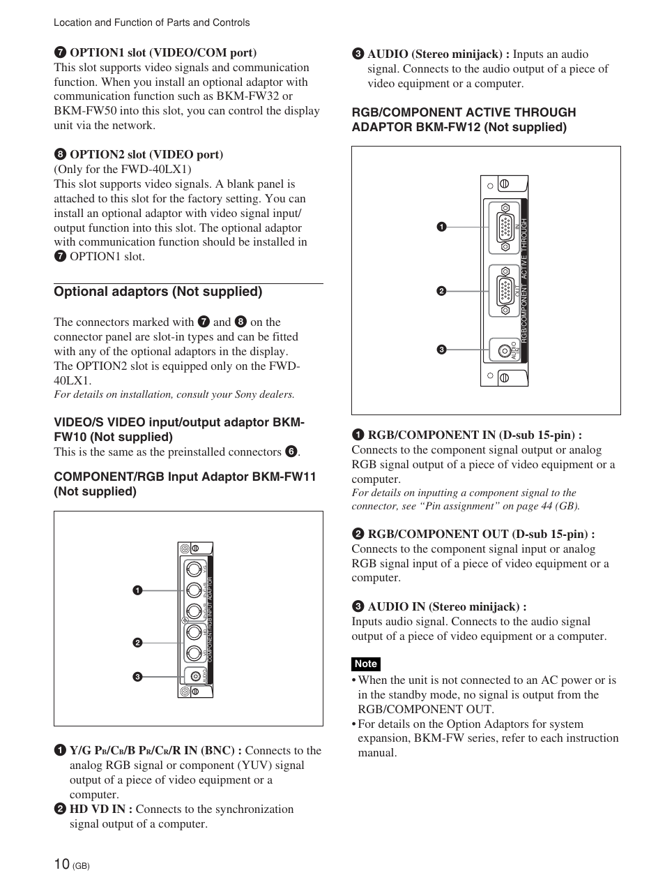 Optional adaptors (not supplied) | Sony FWD-32LX1R User Manual | Page 10 / 45