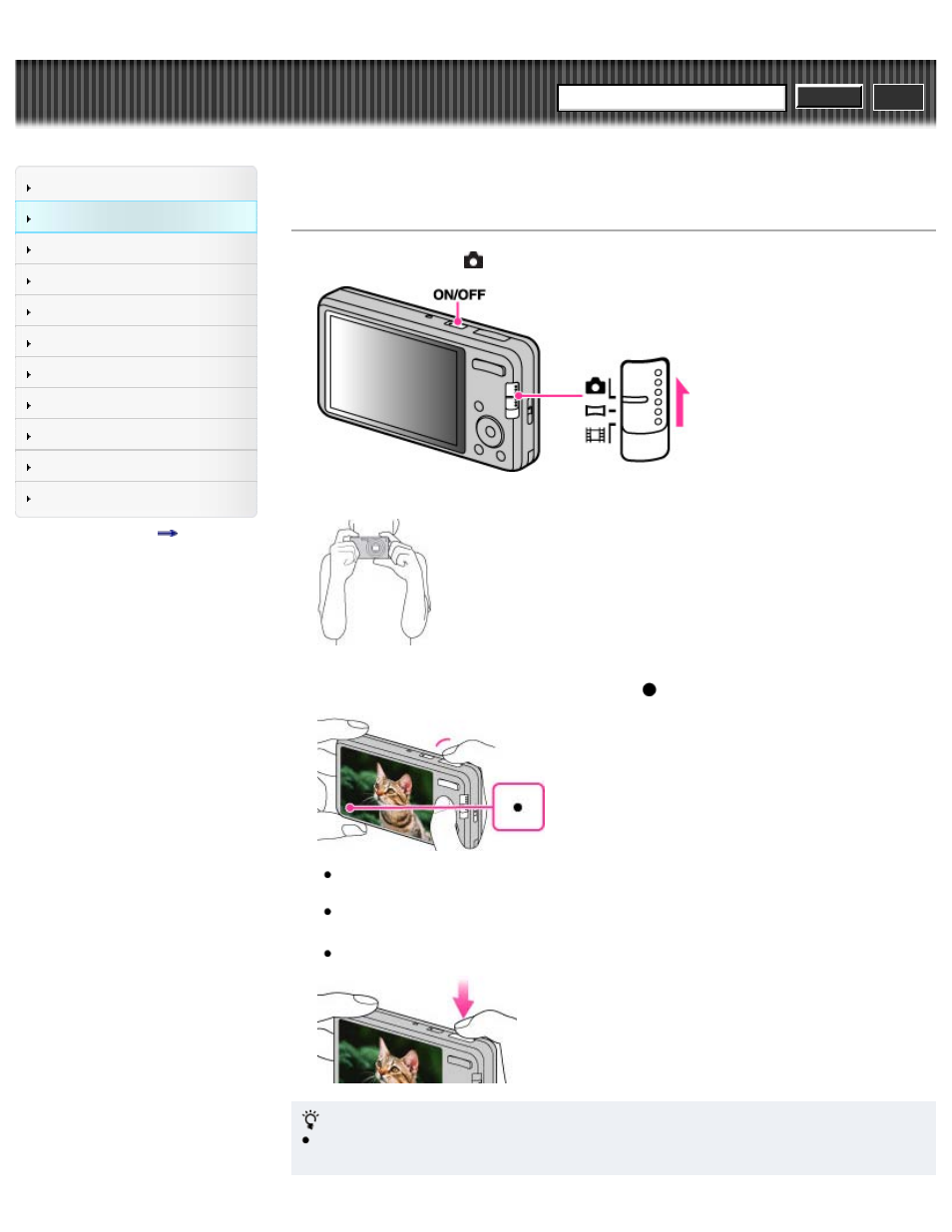 Shooting still images, Cyber-shot user guide | Sony DSC-W690 User Manual | Page 31 / 184