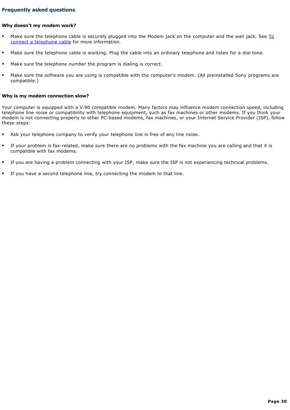 Frequently asked questions | Sony PCG-V505EC User Manual | Page 30 / 148