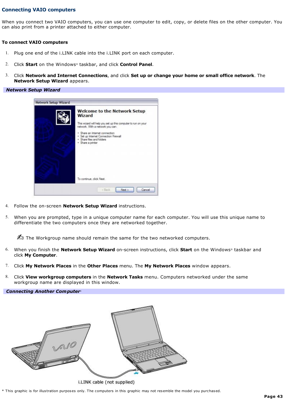 Connecting vaio computers | Sony PCG-V505EC User Manual | Page 43 / 148