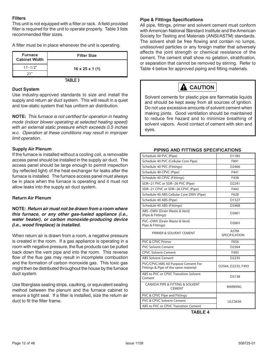 Caution | Allied Air Enterprises A95DF User Manual | Page 12 / 48