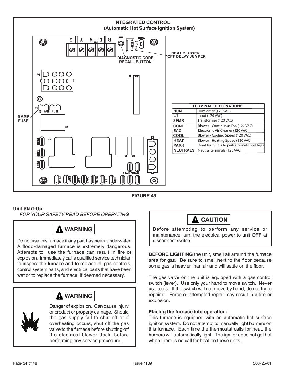 Warning, Caution | Allied Air Enterprises A95DF User Manual | Page 34 / 48