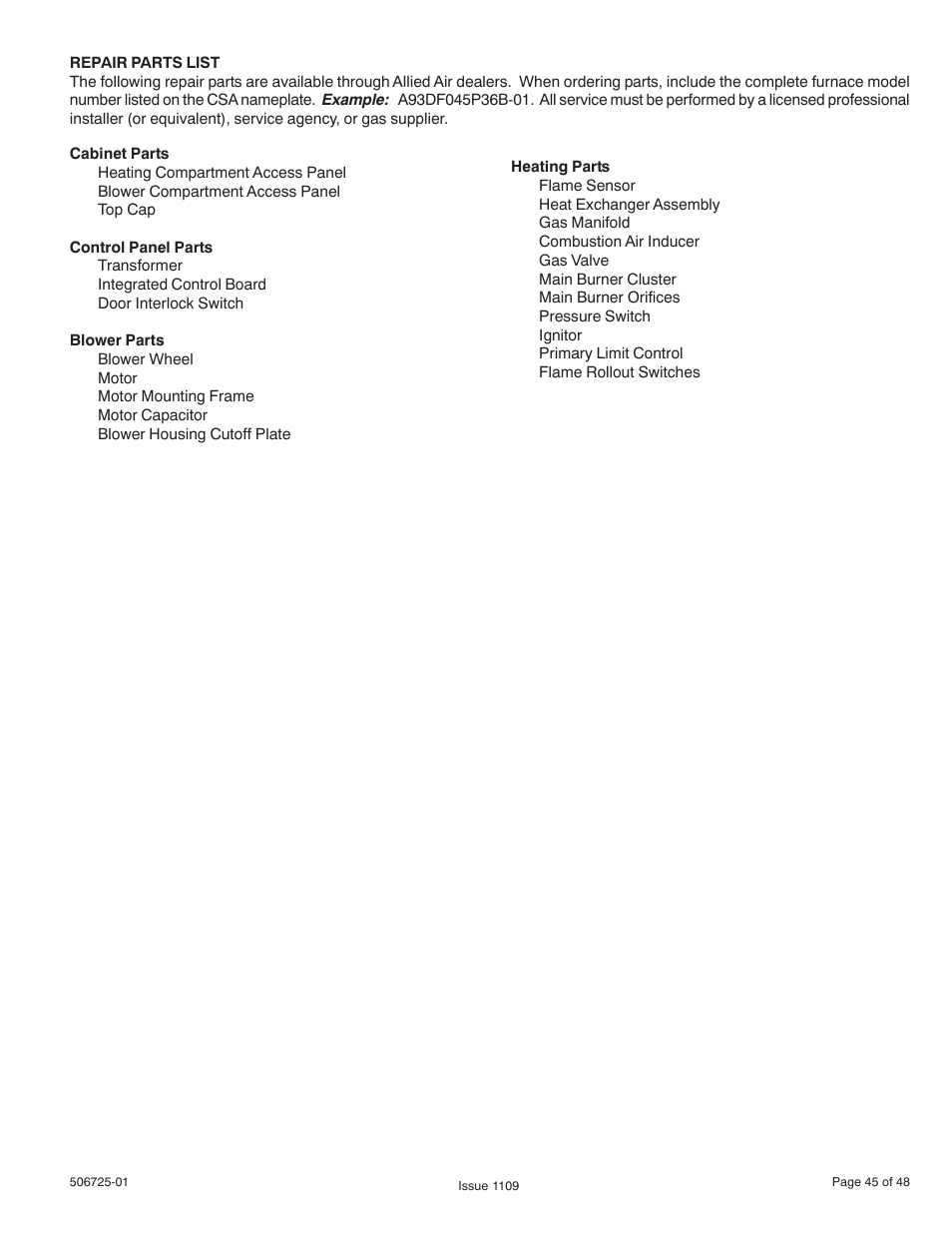 Allied Air Enterprises A95DF User Manual | Page 45 / 48