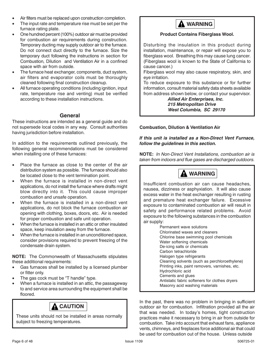 Allied Air Enterprises A95DF User Manual | Page 6 / 48