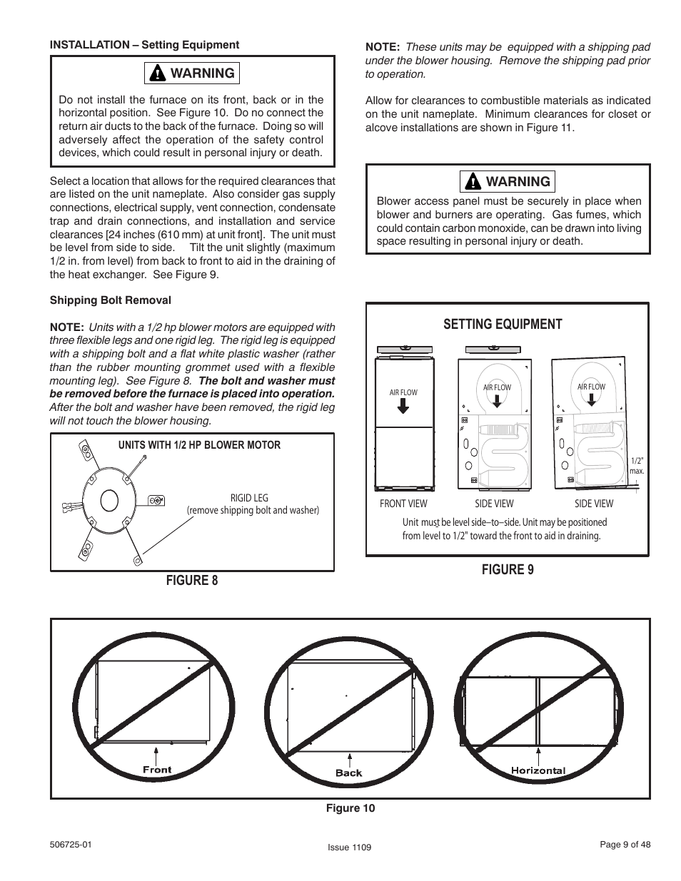 Figure 8, Figure 9 setting equipment | Allied Air Enterprises A95DF User Manual | Page 9 / 48
