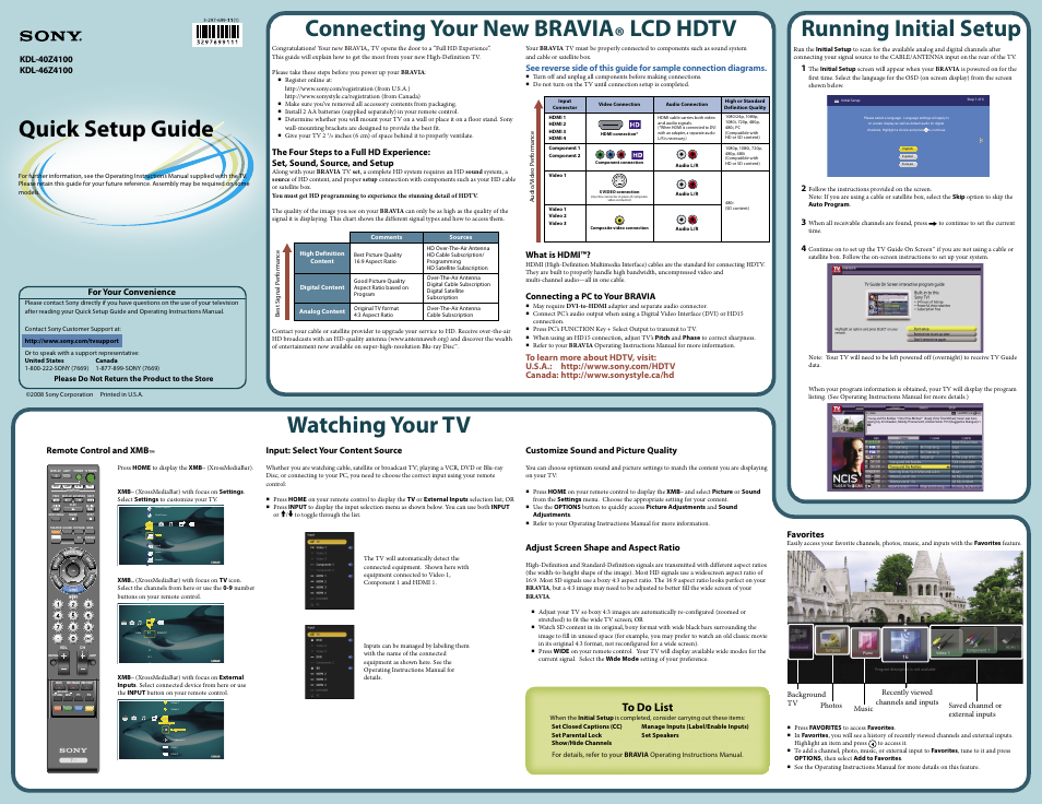 Sony KDL-46Z4100 User Manual | 2 pages