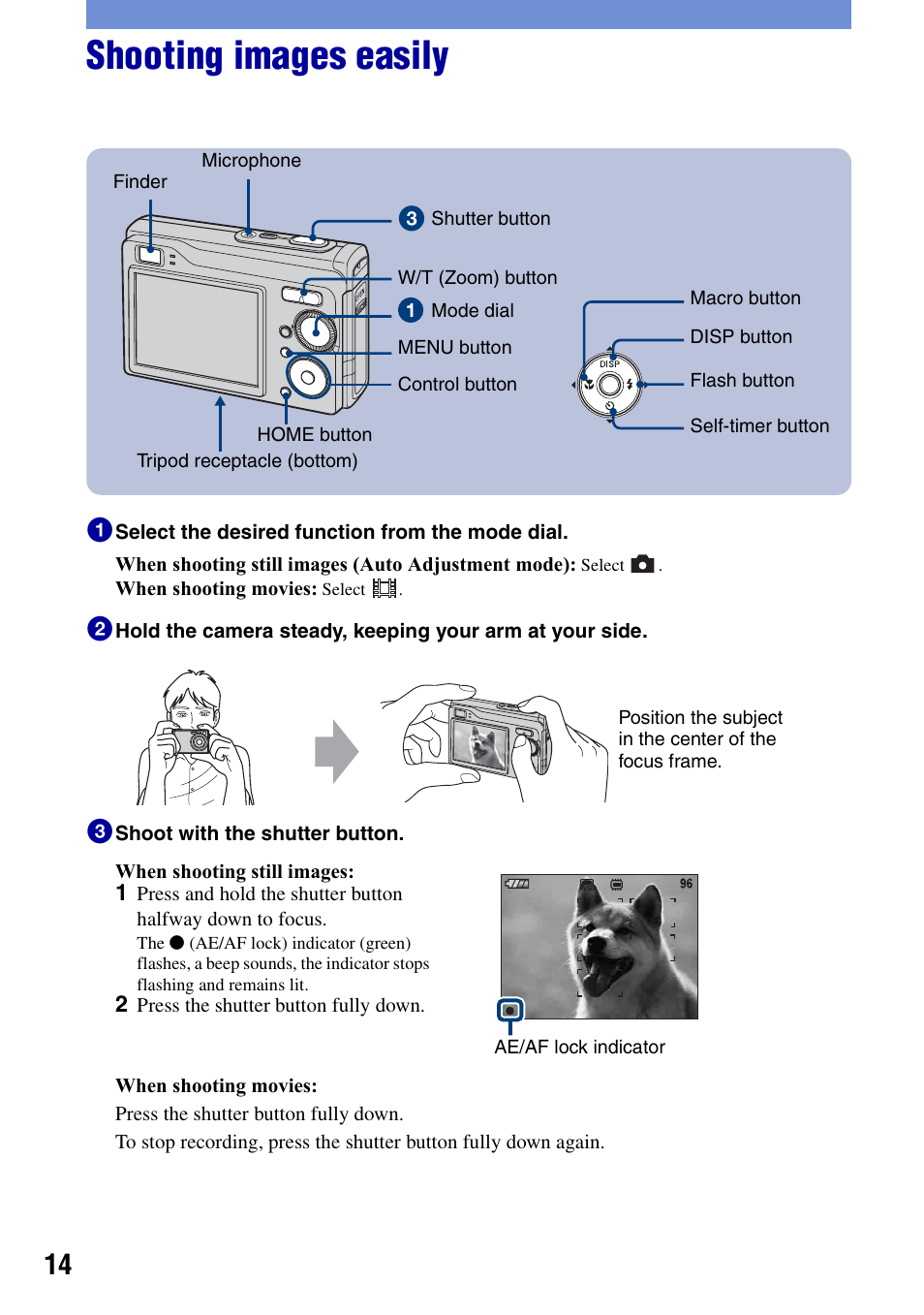 Shooting images easily | Sony DSC-W80 User Manual | Page 14 / 36