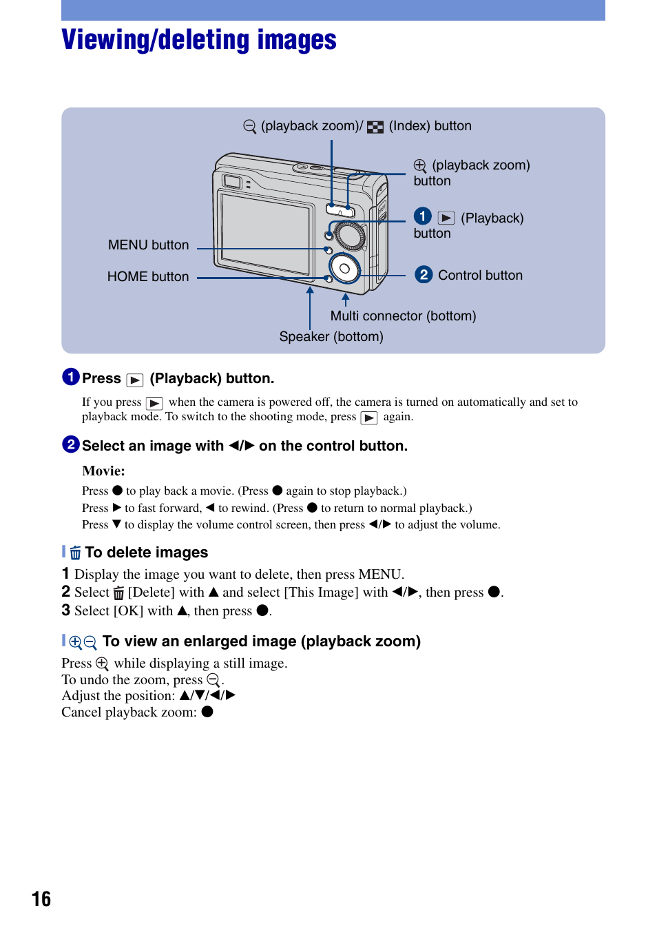 Viewing/deleting images | Sony DSC-W80 User Manual | Page 16 / 36