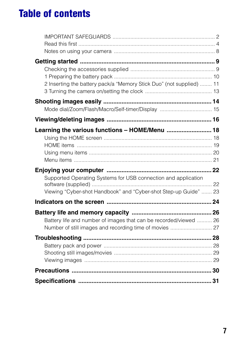 Sony DSC-W80 User Manual | Page 7 / 36