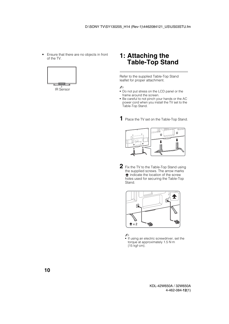 Attaching the table-top stand | Sony KDL-32W650A User Manual | Page 10 / 48
