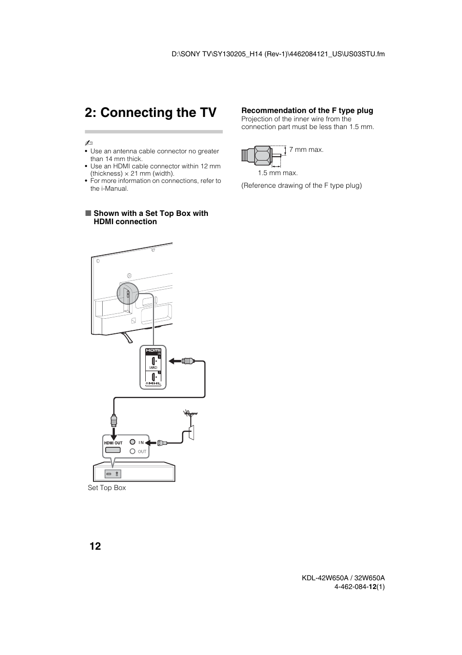 Connecting the tv | Sony KDL-32W650A User Manual | Page 12 / 48
