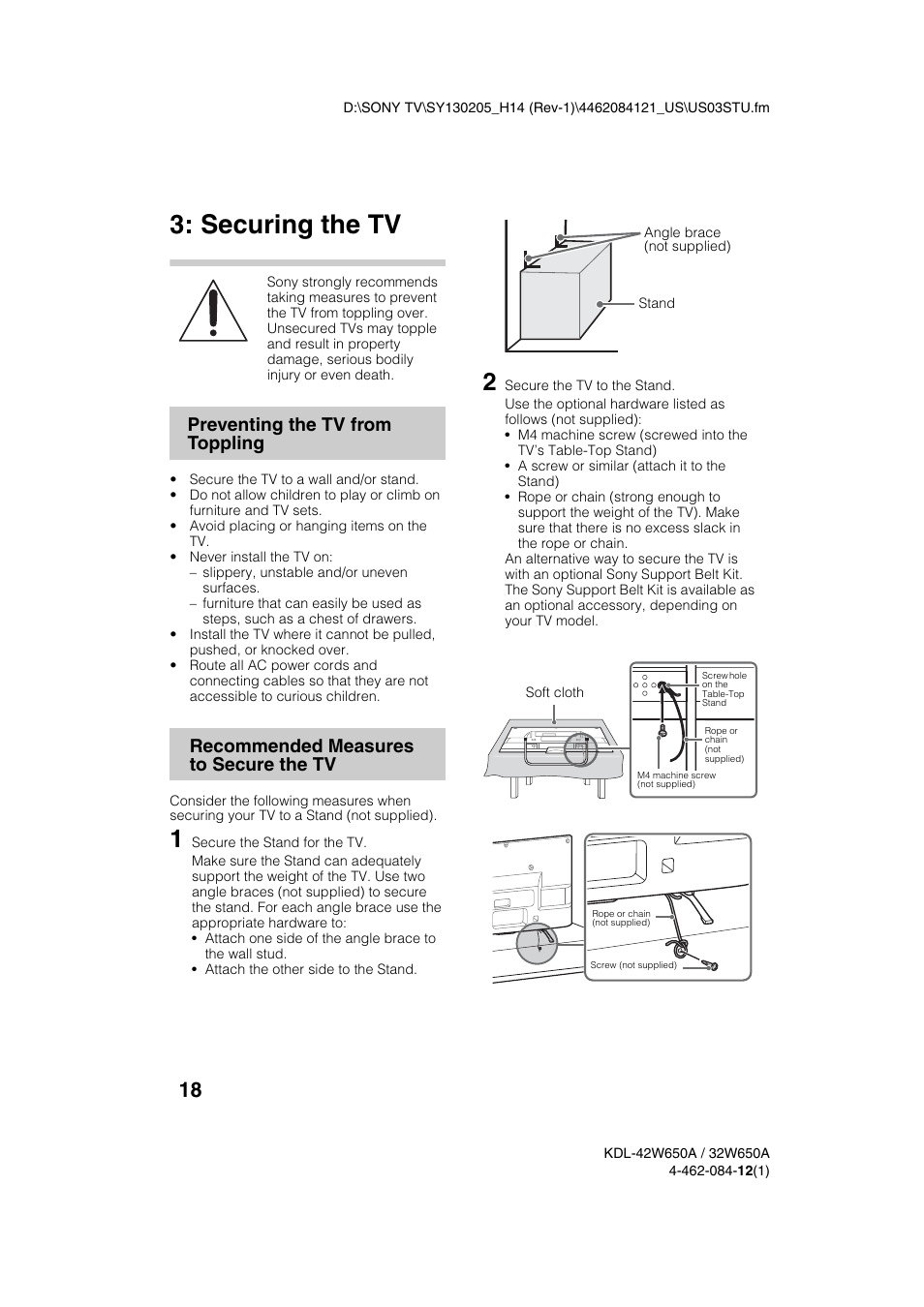 Securing the tv | Sony KDL-32W650A User Manual | Page 18 / 48