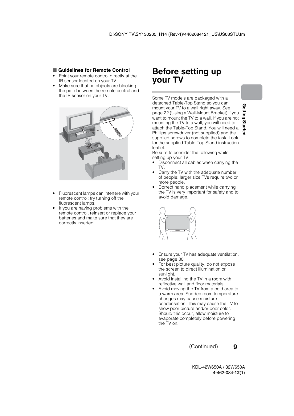 Before setting up your tv | Sony KDL-32W650A User Manual | Page 9 / 48