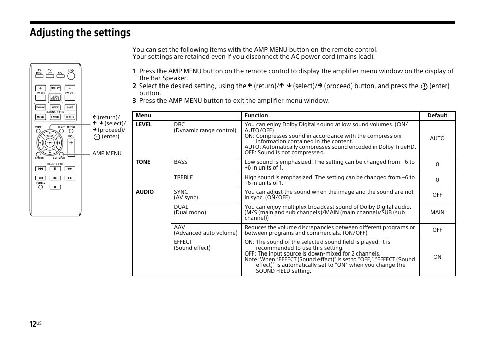 Adjusting the settings | Sony HT-CT770 User Manual | Page 12 / 96