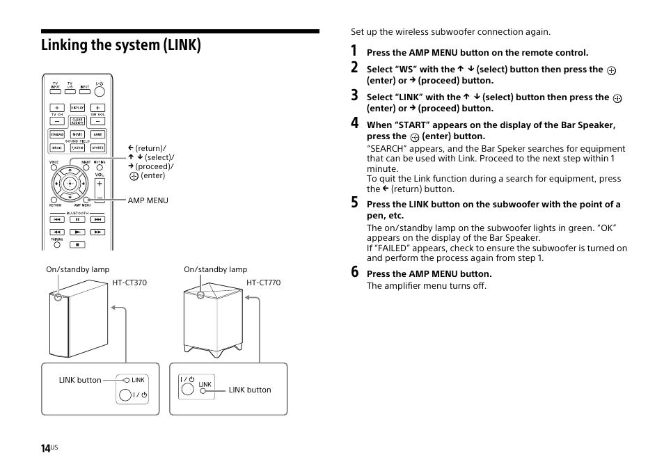 Linking the system (link) | Sony HT-CT770 User Manual | Page 14 / 96