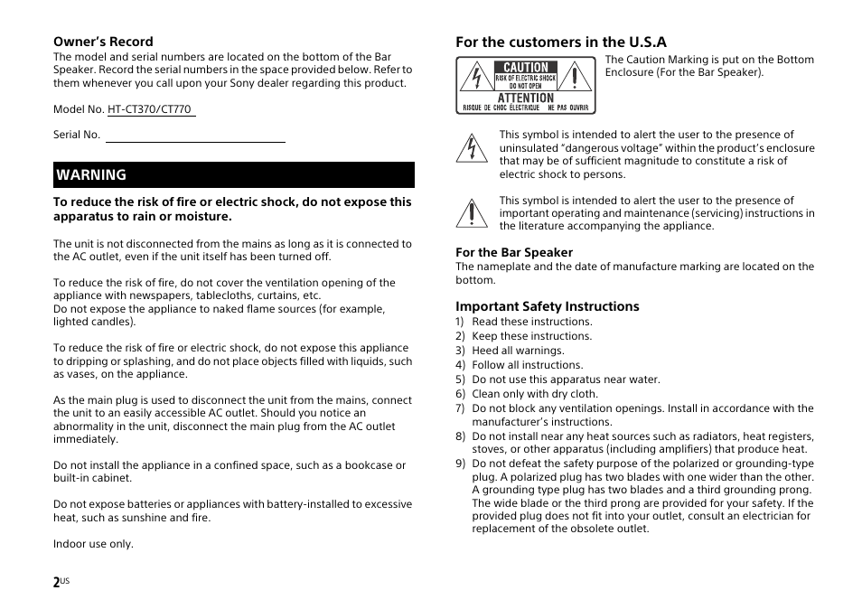 Sony HT-CT770 User Manual | Page 2 / 96